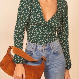 Reformation Nell Green V-Neck Women's Top size M